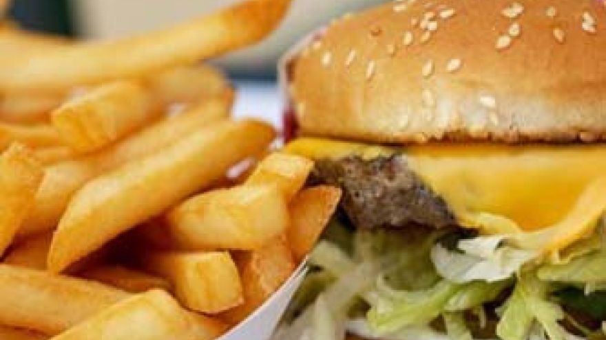 Niezdrowe jedzenie Zagryź hamburgera pigułką
